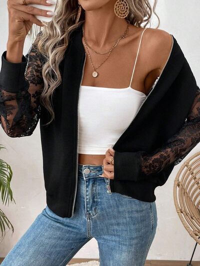 Lace baseball collar zip up jacket.