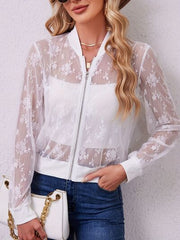 Lace baseball collar zip up jacket.