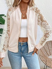 Lace baseball collar zip up jacket.