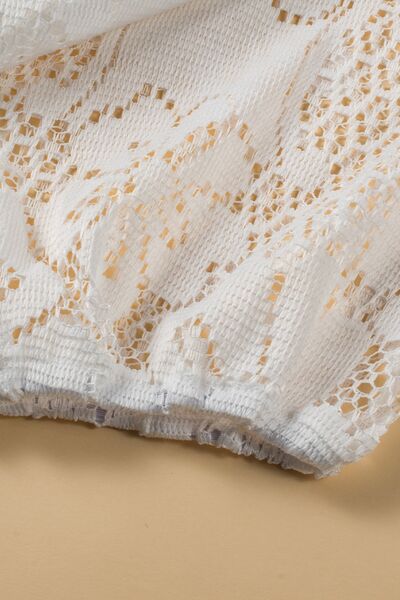 Lace crochet hollowed scallop hem V-neck blouse.