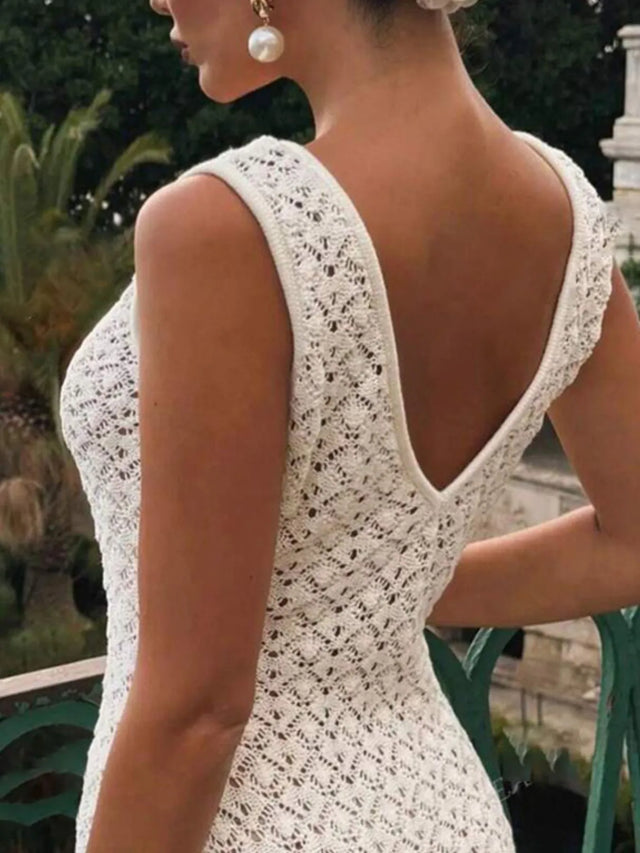 Lace Crochet V-Neck Sleeveless Maxi Dress.
