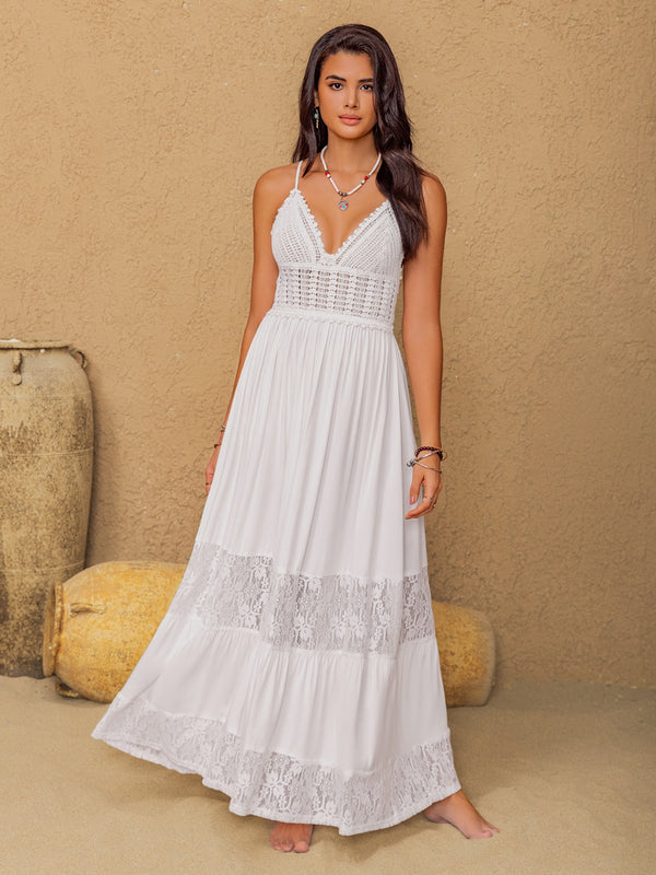 Lace Detail Crochet Tiered Maxi Cami Dress.