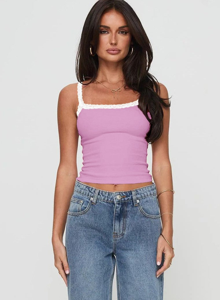 Cropped cami with lace detail.