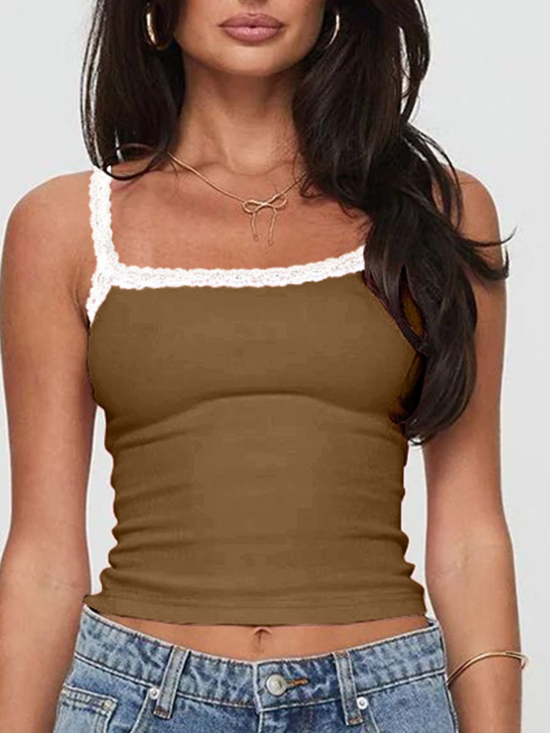 Cropped cami with lace detail.