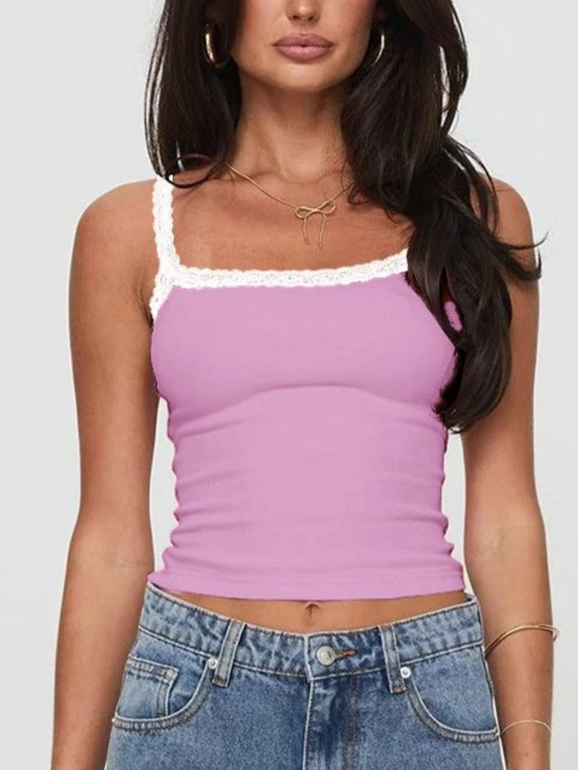 Cropped cami with lace detail.