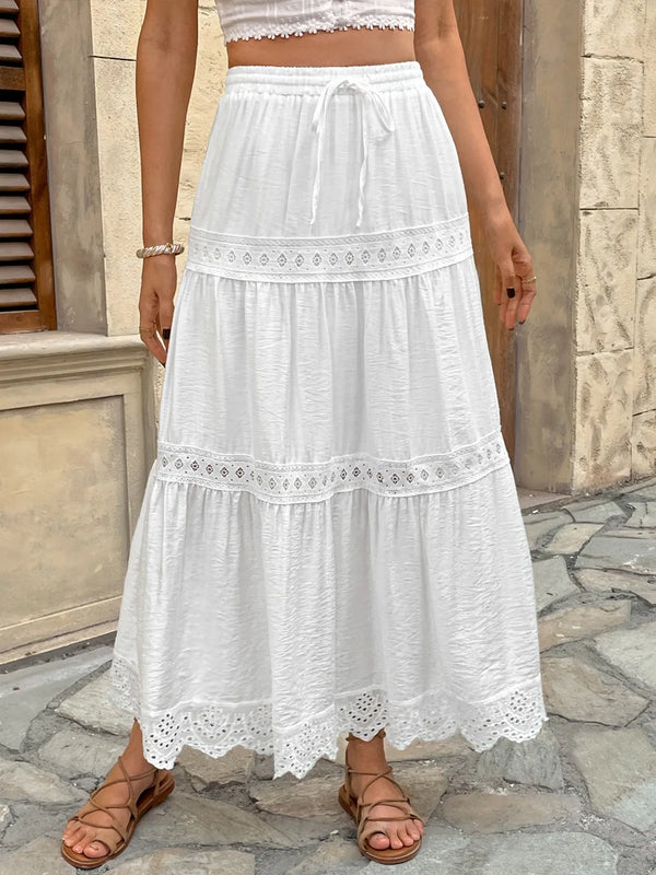 Lace Detail Elastic Waist Skirt.