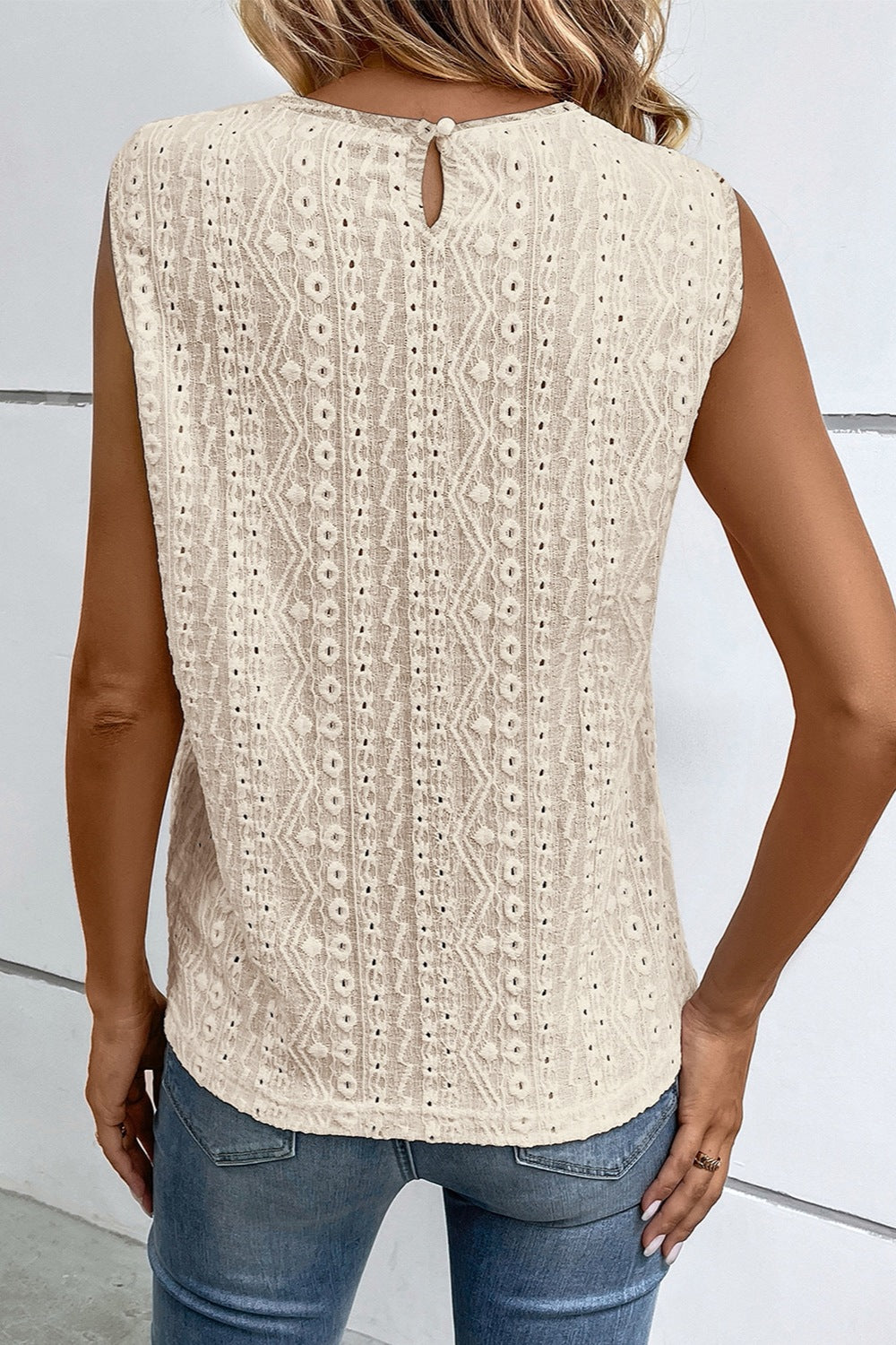 Lace detail eyelet tank top.
