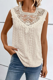 Lace detail eyelet tank top.