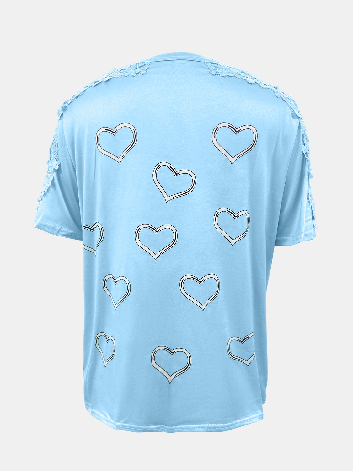 Full size lace detail heart round neck short sleeve top.