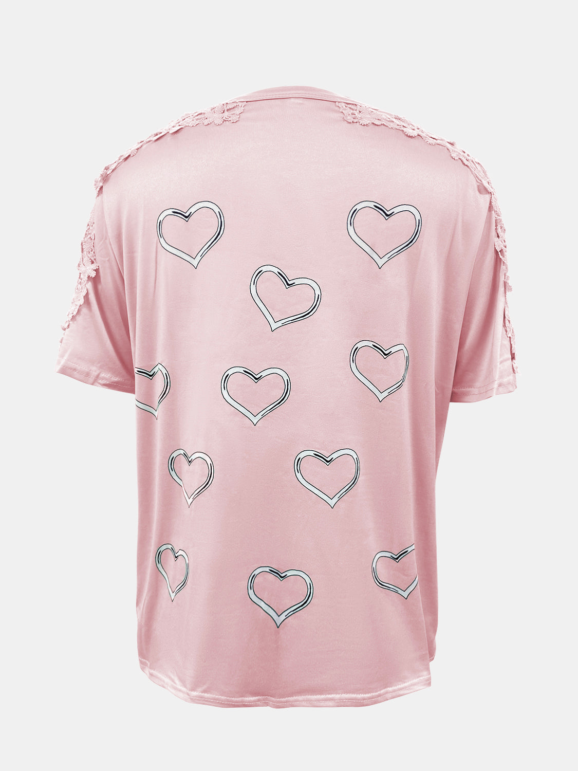 Full size lace detail heart round neck short sleeve top.