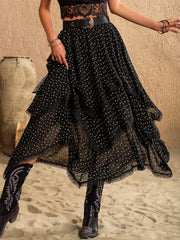 Lace Detail Layered Midi Skirt.