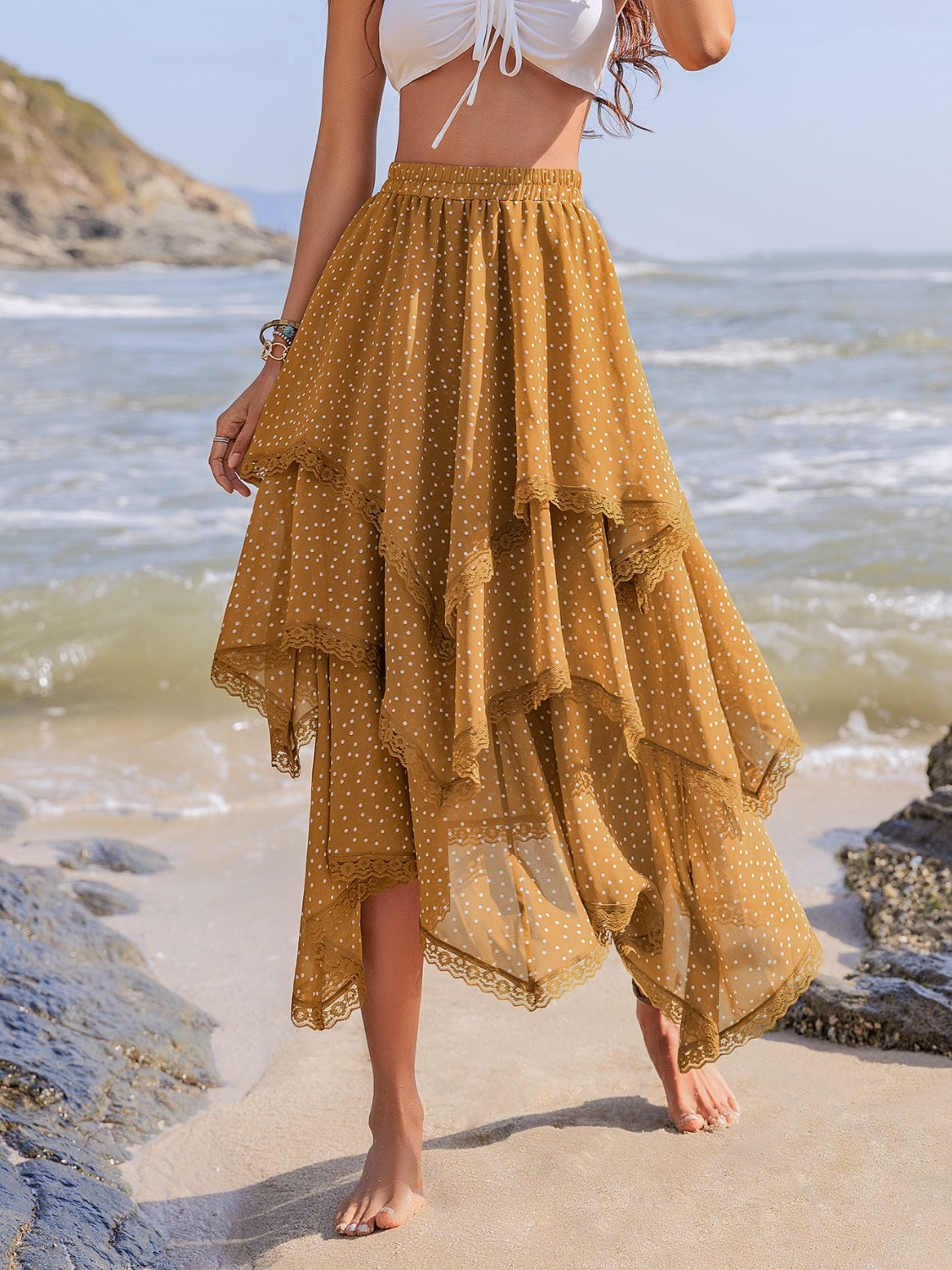 Lace Detail Layered Printed Skirt.