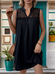 Perfee Lace Detail Notched Sleeveless Mini Dress.