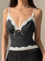 Lace detail polka dot V-neck cami.