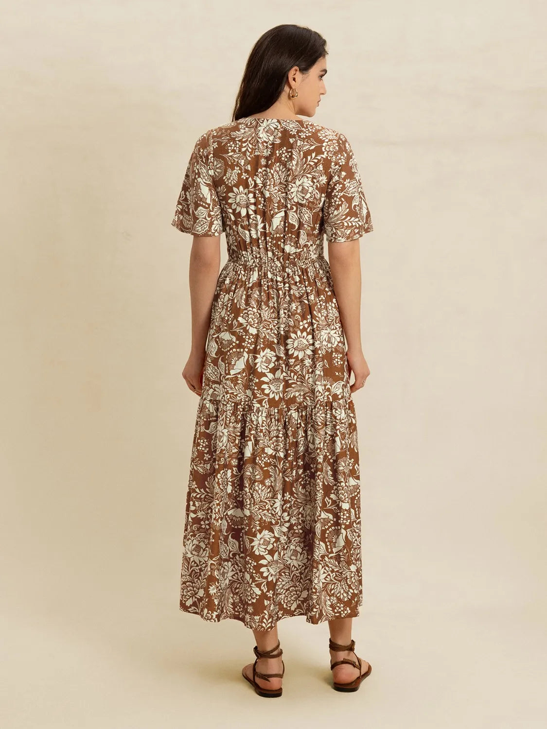 Lace Detail Printed Short Sleeve Midi Dress.