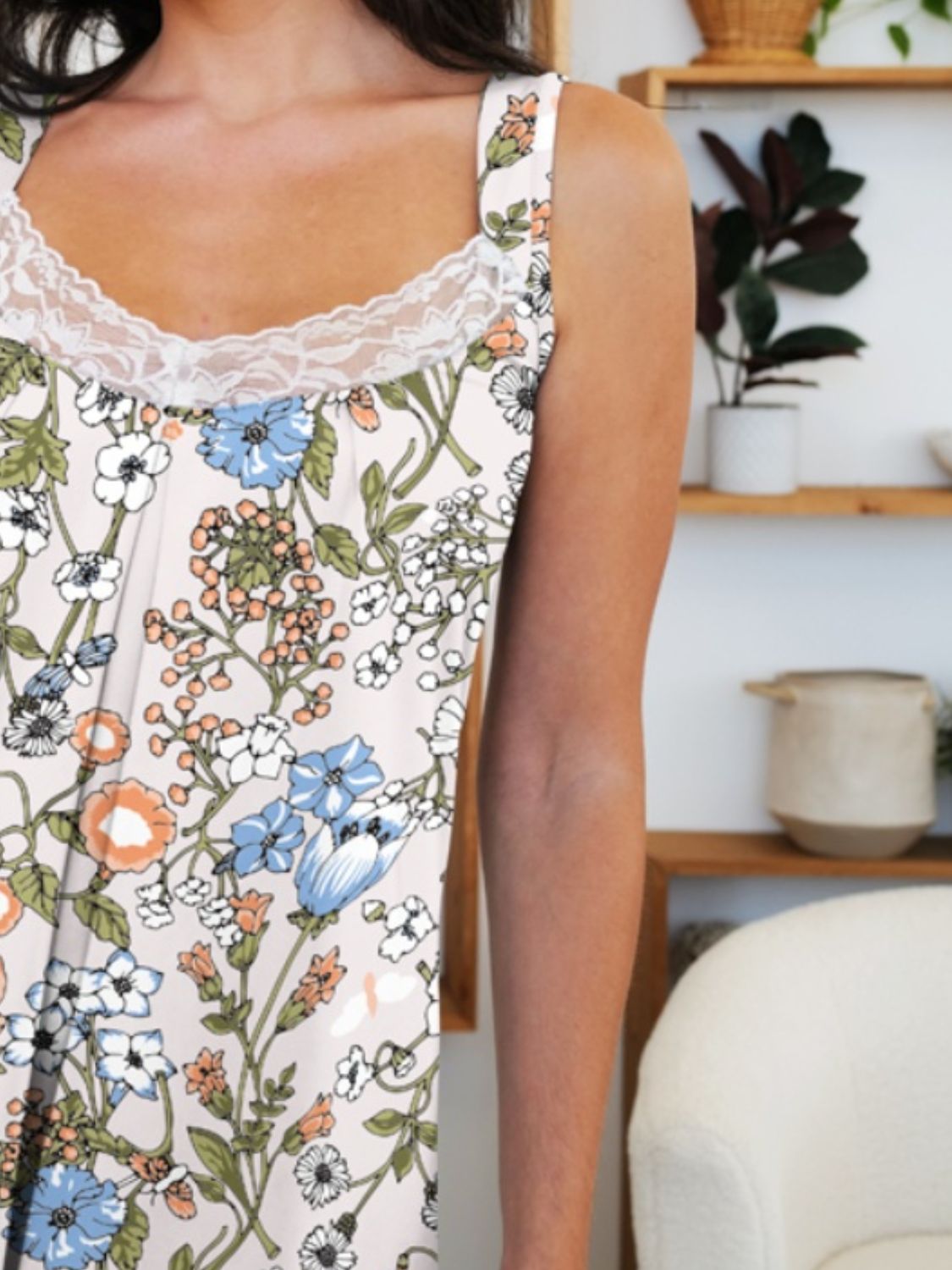 Fam Fam Lace Detail Printed Wide Strap Mini Dress.