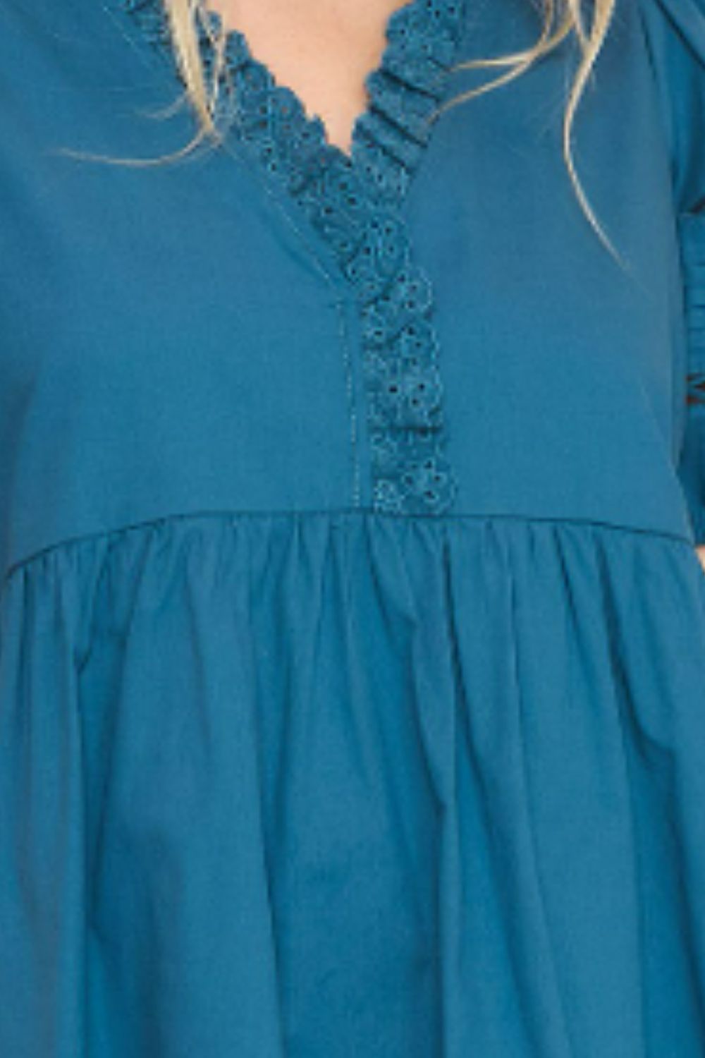 Umgee USA Plus Size Lace Detail Puff Sleeve Mini Dress.