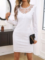 Lace Detail Round Neck Long Sleeve Mini Dress.