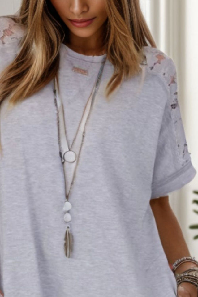Lace Detail Round Neck Short Sleeve Dress.