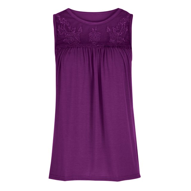 Lace detail round neck tank top.