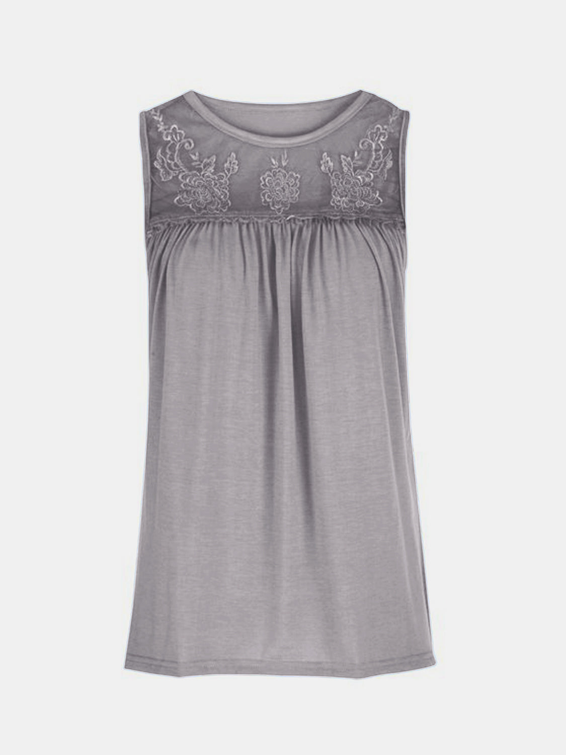 Lace detail round neck tank top.