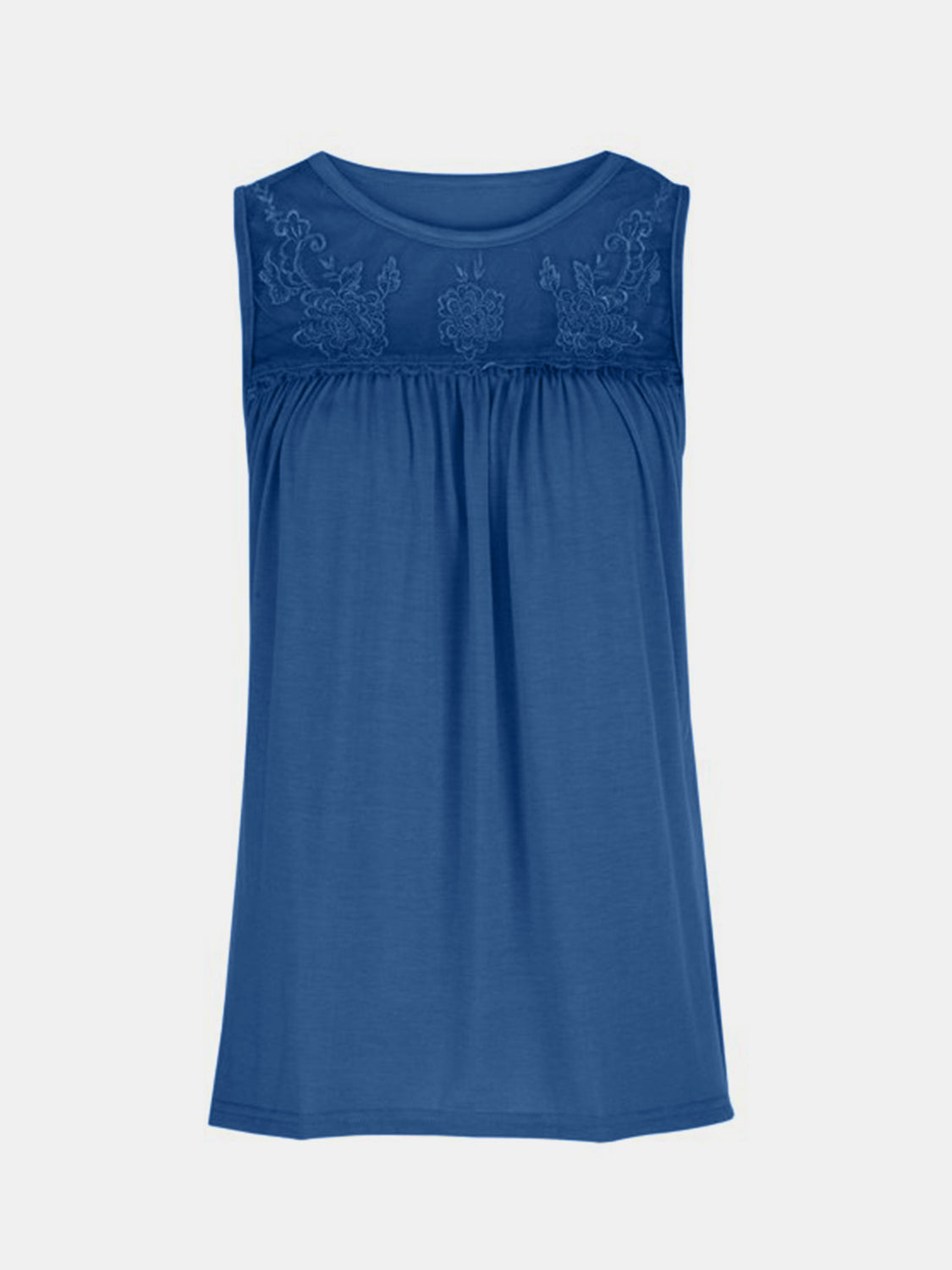 Lace detail round neck tank top.