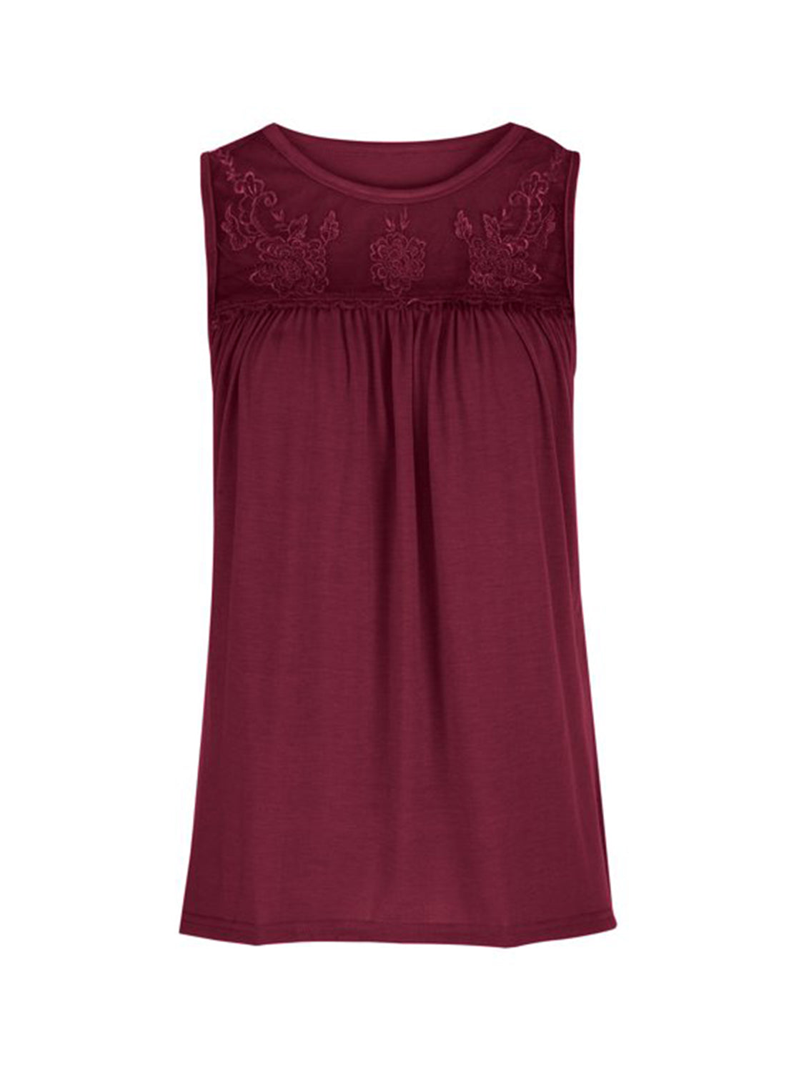 Lace detail round neck tank top.