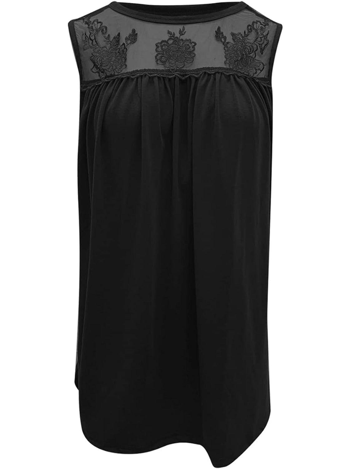 Lace detail round neck tank top.