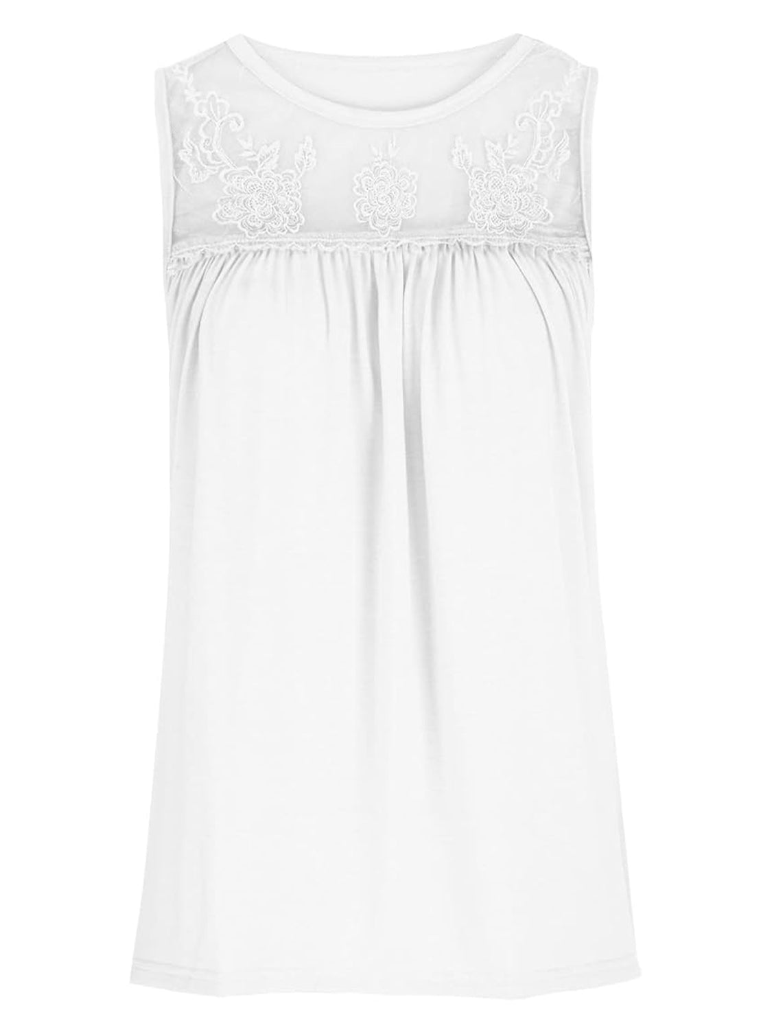 Lace detail round neck tank top.
