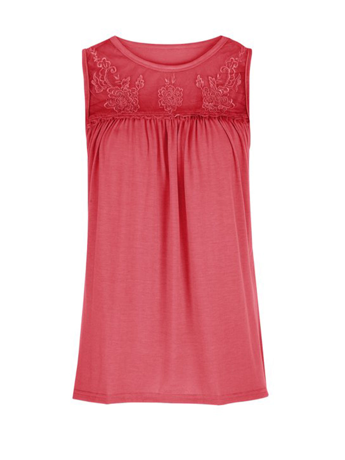 Lace detail round neck tank top.