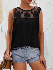 Lace detail round neck tank top.
