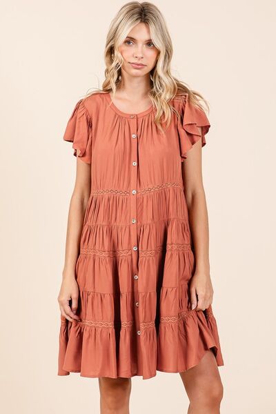 Mittoshop Lace Detail Ruffled Button Down Tiered Dress.