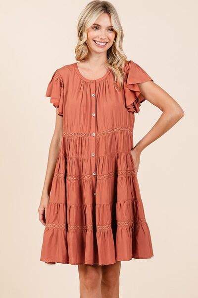 Mittoshop Lace Detail Ruffled Button Down Tiered Dress.