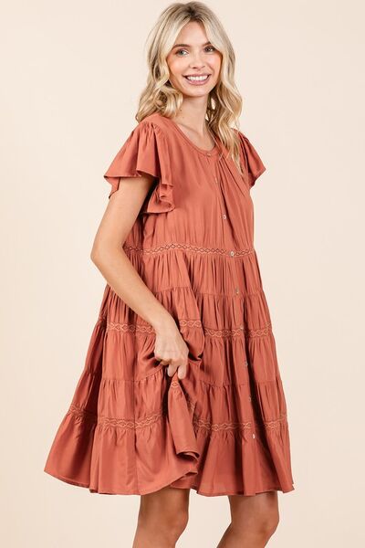 Mittoshop Lace Detail Ruffled Button Down Tiered Dress.