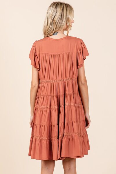 Mittoshop Lace Detail Ruffled Button Down Tiered Dress.