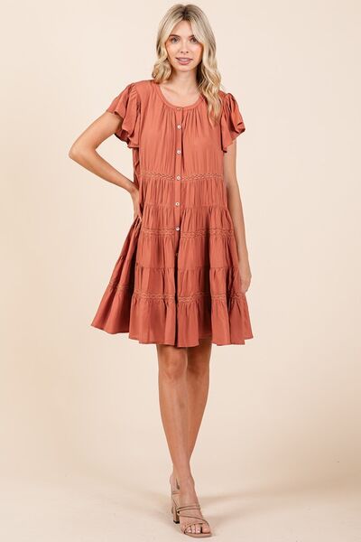 Mittoshop Lace Detail Ruffled Button Down Tiered Dress.