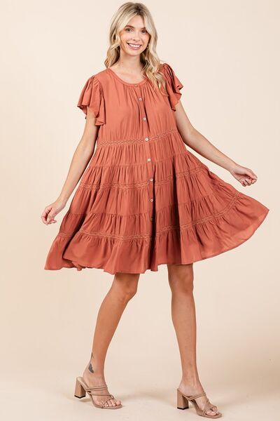 Mittoshop Lace Detail Ruffled Button Down Tiered Dress.