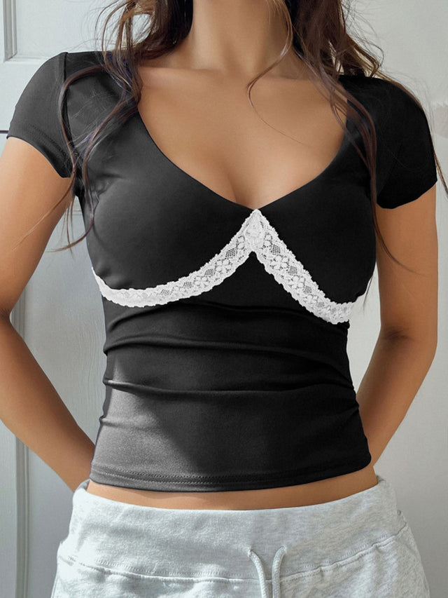 Lace Detail Short Sleeve T-Shirt