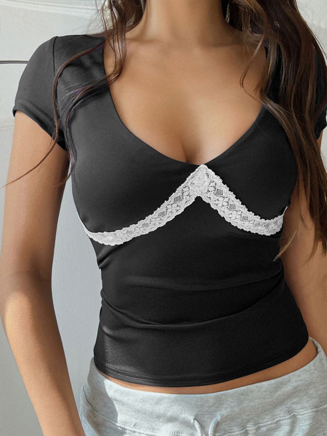 Lace Detail Short Sleeve T-Shirt