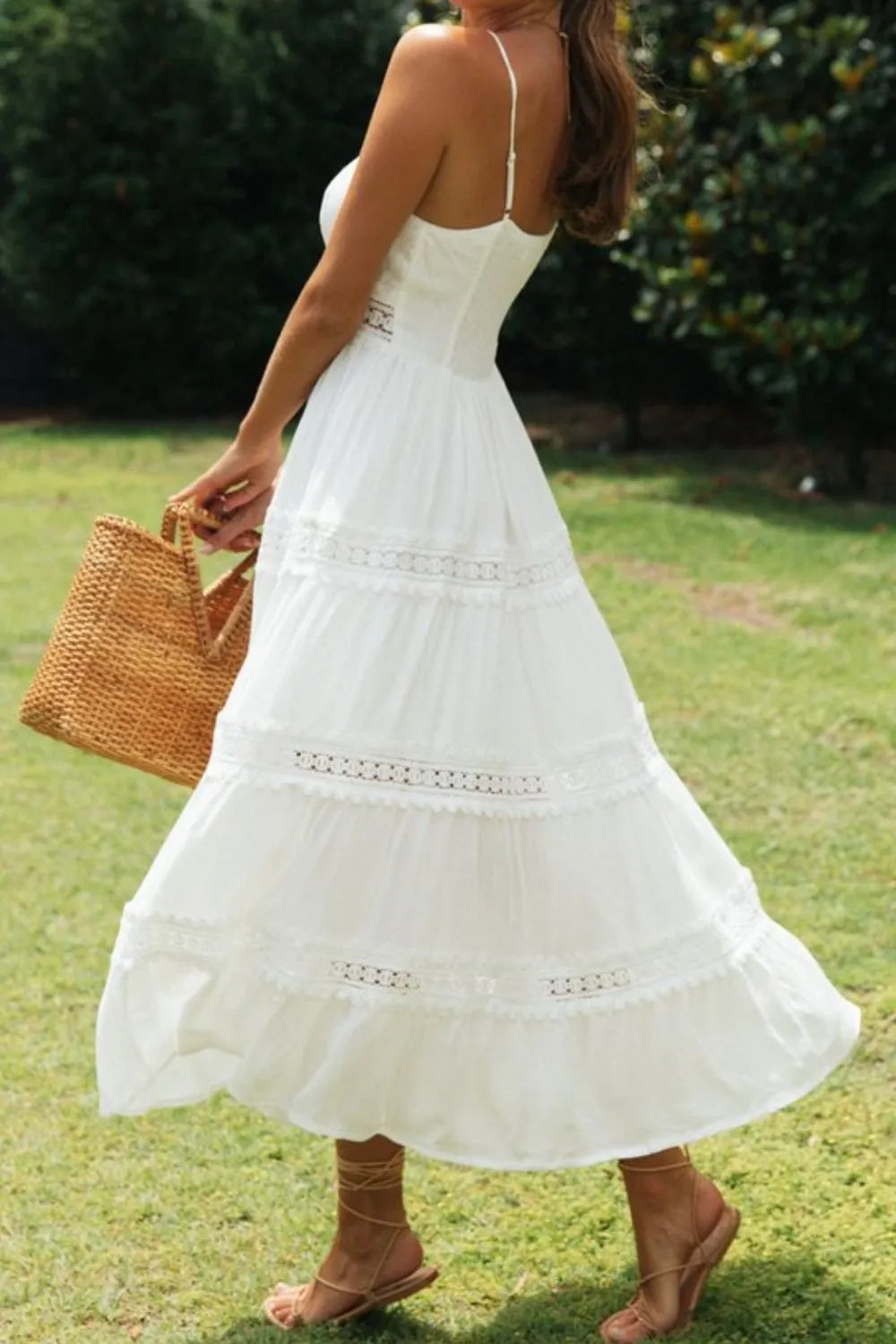 Lace Detail Smocked Midi Cami Dress.