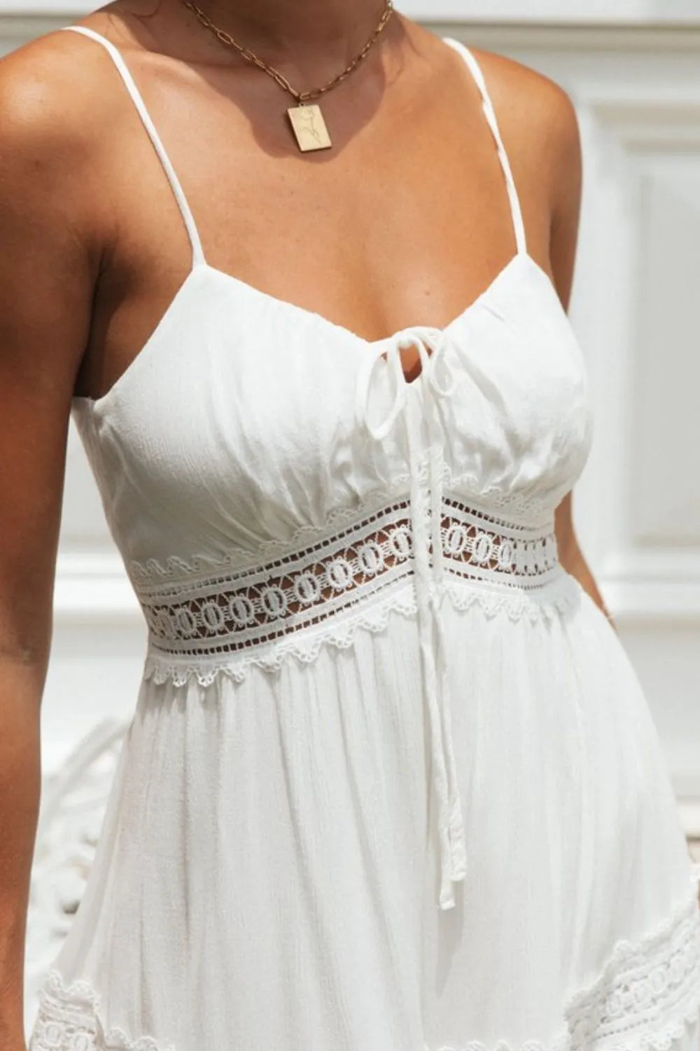 Lace Detail Smocked Midi Cami Dress.