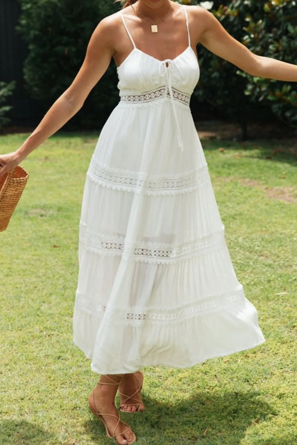Lace Detail Smocked Midi Cami Dress.