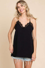 Lace detail spaghetti strap cami, opaque.