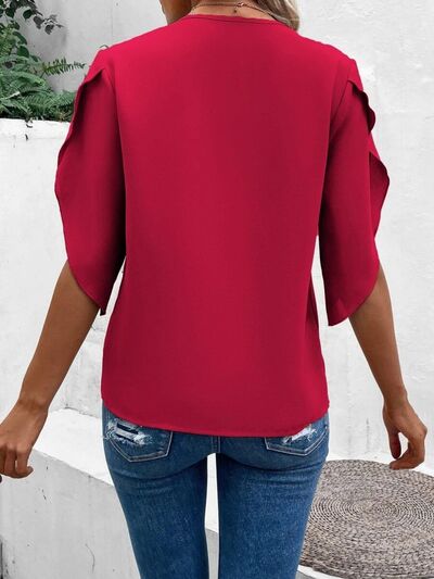 Lace Detail V-Neck Half Sleeve Blouse.