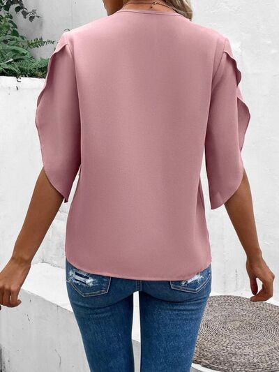 Lace Detail V-Neck Half Sleeve Blouse.