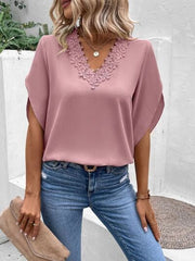 Lace Detail V-Neck Half Sleeve Blouse.