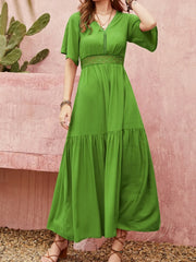 Lace Detail V-Neck Short Sleeve Dress.