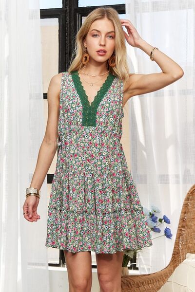 Adora Lace Detail V-Neck Sleeveless Mini Dress.