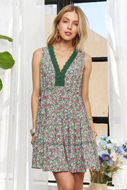 Adora Lace Detail V-Neck Sleeveless Mini Dress.