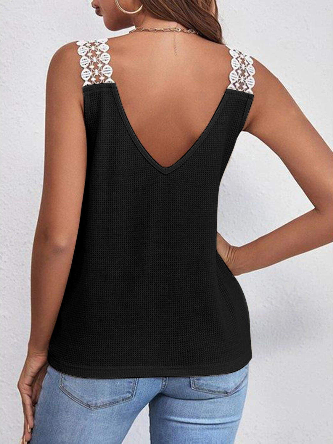 Full size lace detail V-neck tank top.